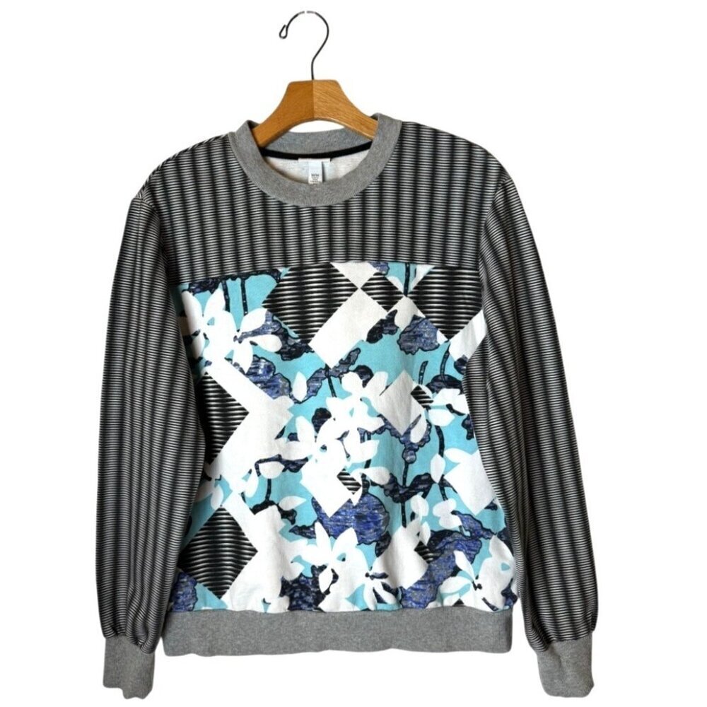 Peter Pilotta Target Sweatshirt Women Medium Blue Gray Floral Striped Patchwork